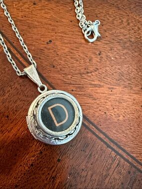 Initial 'D' Silver Pendant Necklace locket made from old typewriter key